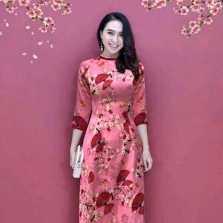 ÁO DÀI CÁCH TÂN GẤM IN HOA MAI CÁNH QUẠ