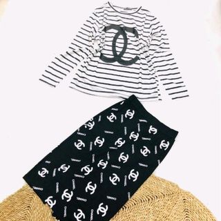 Set áo sọc chân váy đen body