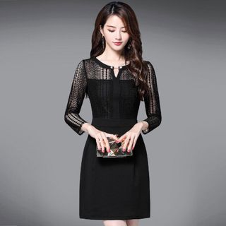 Đầm Dự Tiệc Body Ren Cổ V Trân Châu