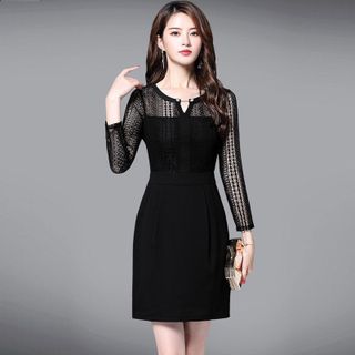Đầm Dự Tiệc Body Ren Cổ V Trân Châu