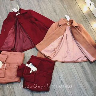 Áo khoác dạ cổ sen phối nút nhập QC