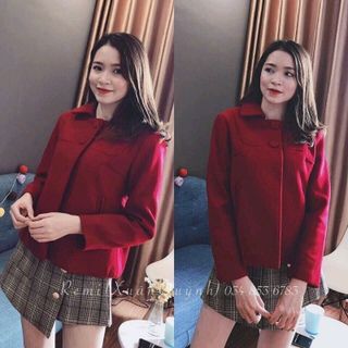 Áo khoác dạ cổ sen phối nút nhập QC