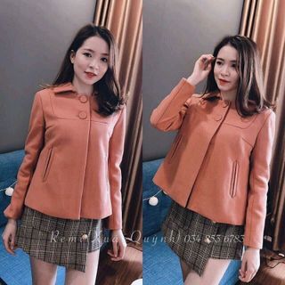Áo khoác dạ cổ sen phối nút nhập QC