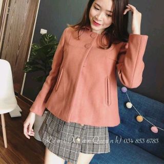 Áo khoác dạ cổ sen phối nút nhập QC