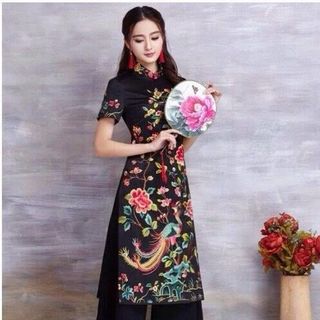 SET ÁO DÀI CÁCH TÂN LONG PHỤNG LỤA  TẰM3