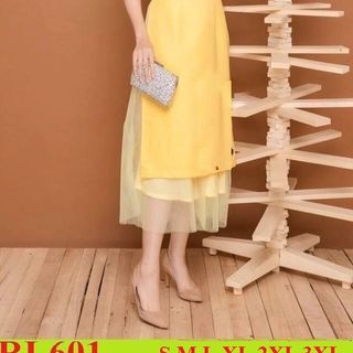 SET ÁO DÀI LỤA  THÊU HOA ĐÀO  PHỐI LƯỚI KÈM CHÂN VÁY