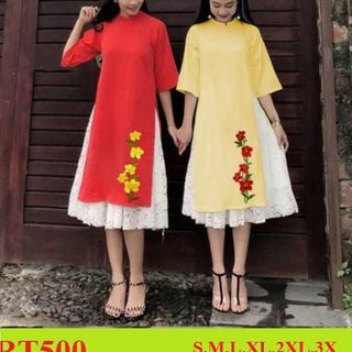 SET ÁO DÀI LỤA  THÊU  LAN  KÈM CHÂN VÁY REN2