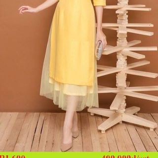 SET ÁO DÀI LỤA  TRƠN PHỐI LƯỚI KÈM CHÂN VÁY