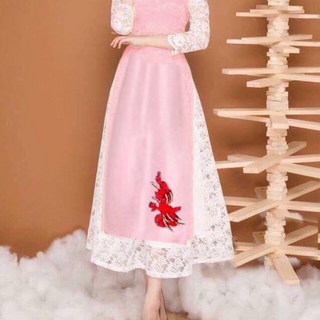 SET ÁO DÀI LỤA  TAY REN ĐÍNH NGỌC  KÈM CHÂN VÁY REN
