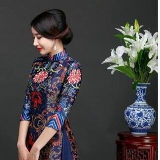 SET ÁO DÀI CÁCH TÂN LỤA TẰM LONG BÀO