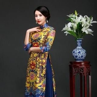 SET ÁO DÀI CÁCH TÂN LỤA TẰM LONG BÀO