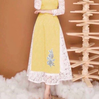 SET ÁO DÀI LỤA  TAY REN ĐÍNH NGỌC  KÈM CHÂN VÁY REN4