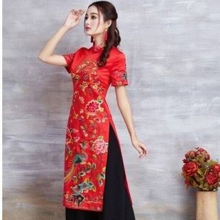 SET ÁO DÀI CÁCH TÂN LONG PHỤNG LỤA  TẰM2