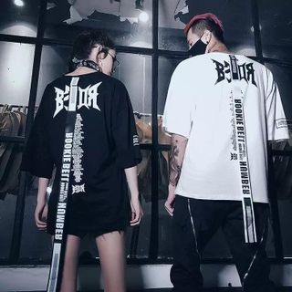T-SHIRT UNISEX FREE SIZE PHỐI DÂY