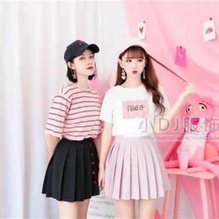 chân váy xếp ly phối nút