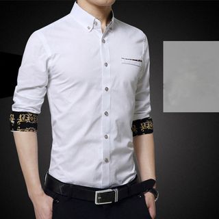 Áo sơ mi nam thiết kế độc đáo với điểm nhấn ở tay áo 110-Size Lớn