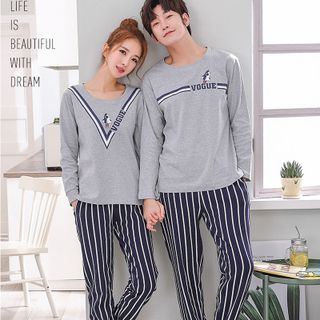 Bộ đồ mặc nhà NAM áo xám thịnh hành phối quần kẻ sọc nổi bật 230