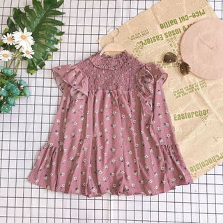 Áo hoa viền bèo Cố kín nhíu thun tay bèo