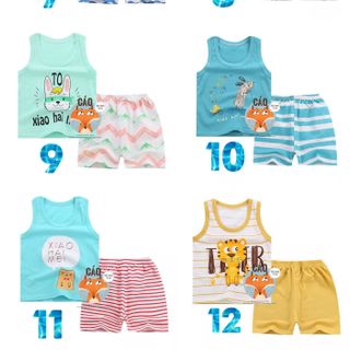 Bộ ngắn cotton ba lỗ trẻ em bé gái bé trai
