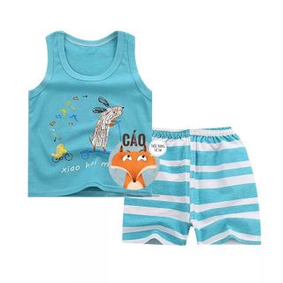 Bộ ngắn cotton ba lỗ trẻ em bé gái bé trai