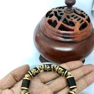 005 - Vòng tay trầm hương bọc vàng Phúc - Lộc - Thọ