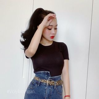 Áo thun cotton gân croptop Zara thần thánh