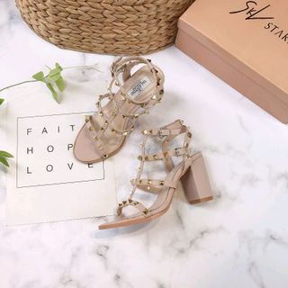 Giày sandal gót trụ 7p tán đinh phong cách thời trang 2019