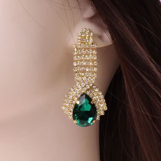 C110 Khuyên tai nữ thời trang họa tiết giọt nước đính đá độc đáo cá tính