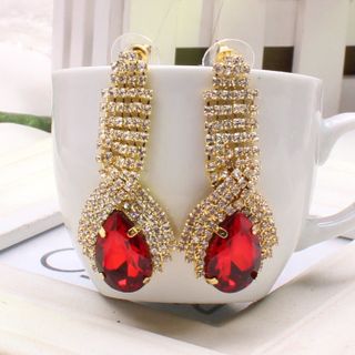 C110 Khuyên tai nữ thời trang họa tiết giọt nước đính đá độc đáo cá tính