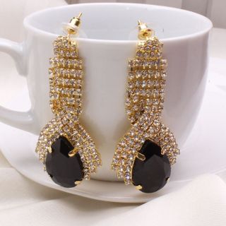 C110 Khuyên tai nữ thời trang họa tiết giọt nước đính đá độc đáo cá tính