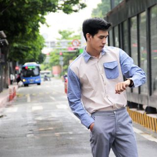 Áo sơmi unisex oversize phối màu
