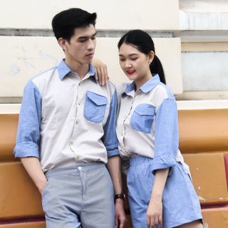 Áo sơmi unisex oversize phối màu