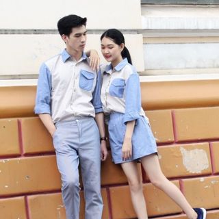 Áo sơmi unisex oversize phối màu