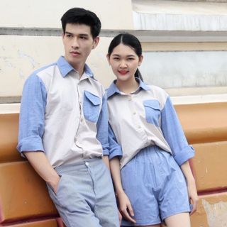 Áo sơmi unisex oversize phối màu