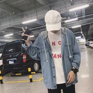 khoác jean mũ xám unisex