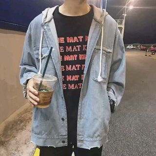 khoác jean mũ xám unisex