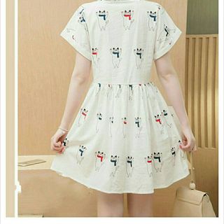 Đầm sơmi babydoll in mèo