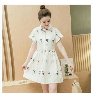 Đầm sơmi babydoll in mèo