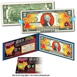 Tiền 2 USD Hình Con Heo MẠ Vàng 2019 Mỹ giá sỉ
