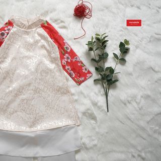 Set áo dài tay hoa quần lụa