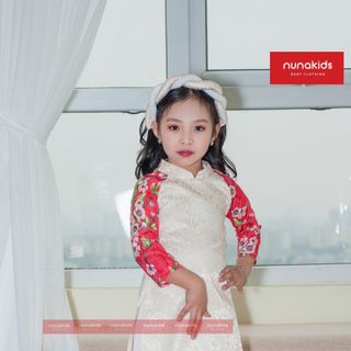 Set áo dài tay hoa quần lụa