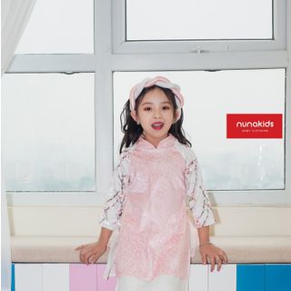 Set áo dài tay hoa quần lụa