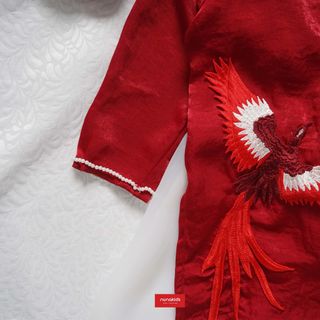 Áo dài gấm lụa Chim Phượng Nunakids