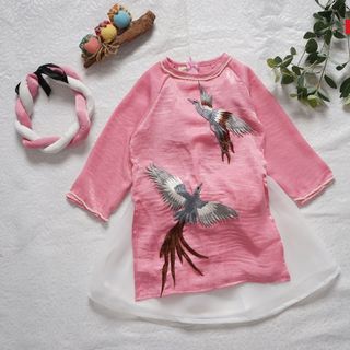 Áo dài gấm lụa Chim Phượng Nunakids