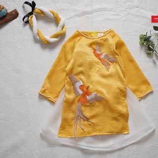 Áo dài gấm lụa Chim Phượng Nunakids