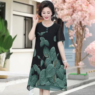 Đầm trung niên voan họa tiết