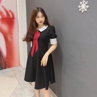 đầm xoè phối cổ trắng