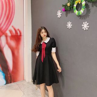 đầm xoè phối cổ trắng