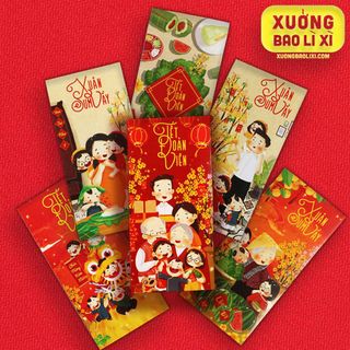 BAO LÌ XÌ - Bộ sưu tập TẾT ĐOÀN VIÊN - GIẤY MỸ THUẬT RUỘT ĐỎ giá sỉ