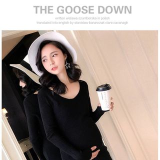 Đầm Bầu Thu Đông - Váy Len Ôm Cổ Tim-Đen